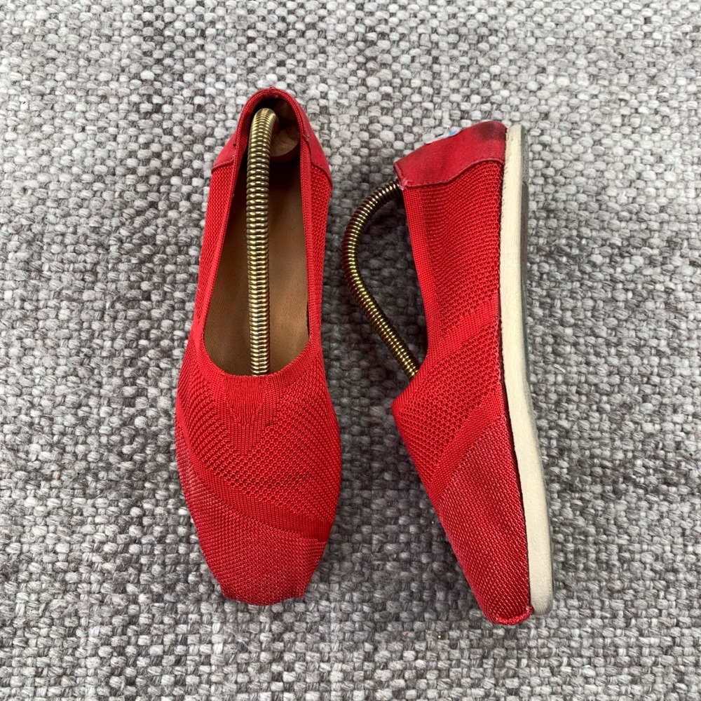 TOMS Alpargata Red Knit Slip On Loafers Comfort Flats Women Size 6.5 Breathable